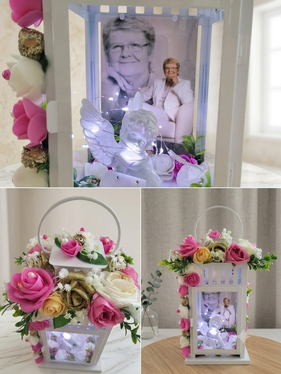 Lanterne avec ange et photo pour monument funéraire
