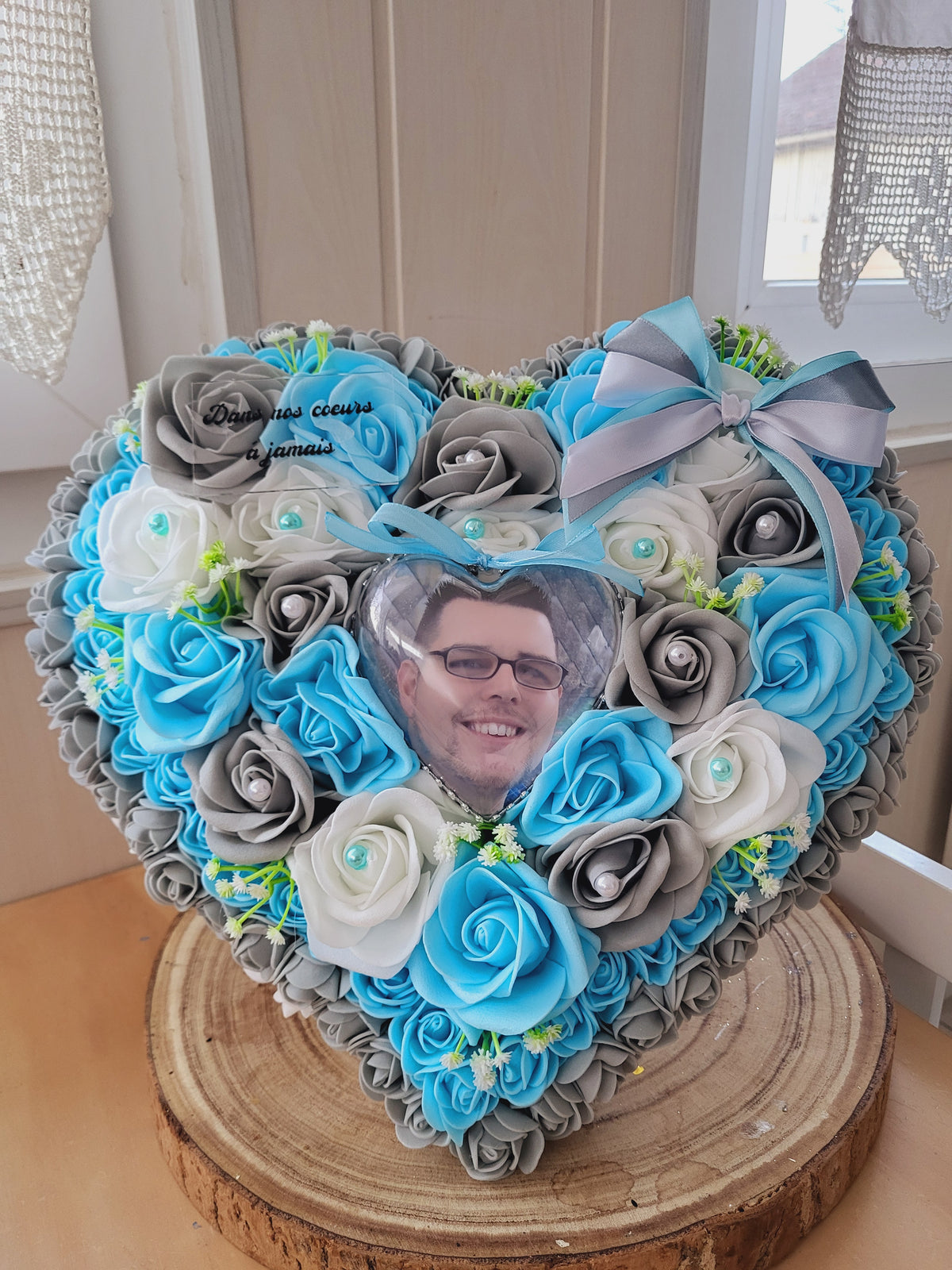 Grand coeur souvenir avec photo pour monument funéraire