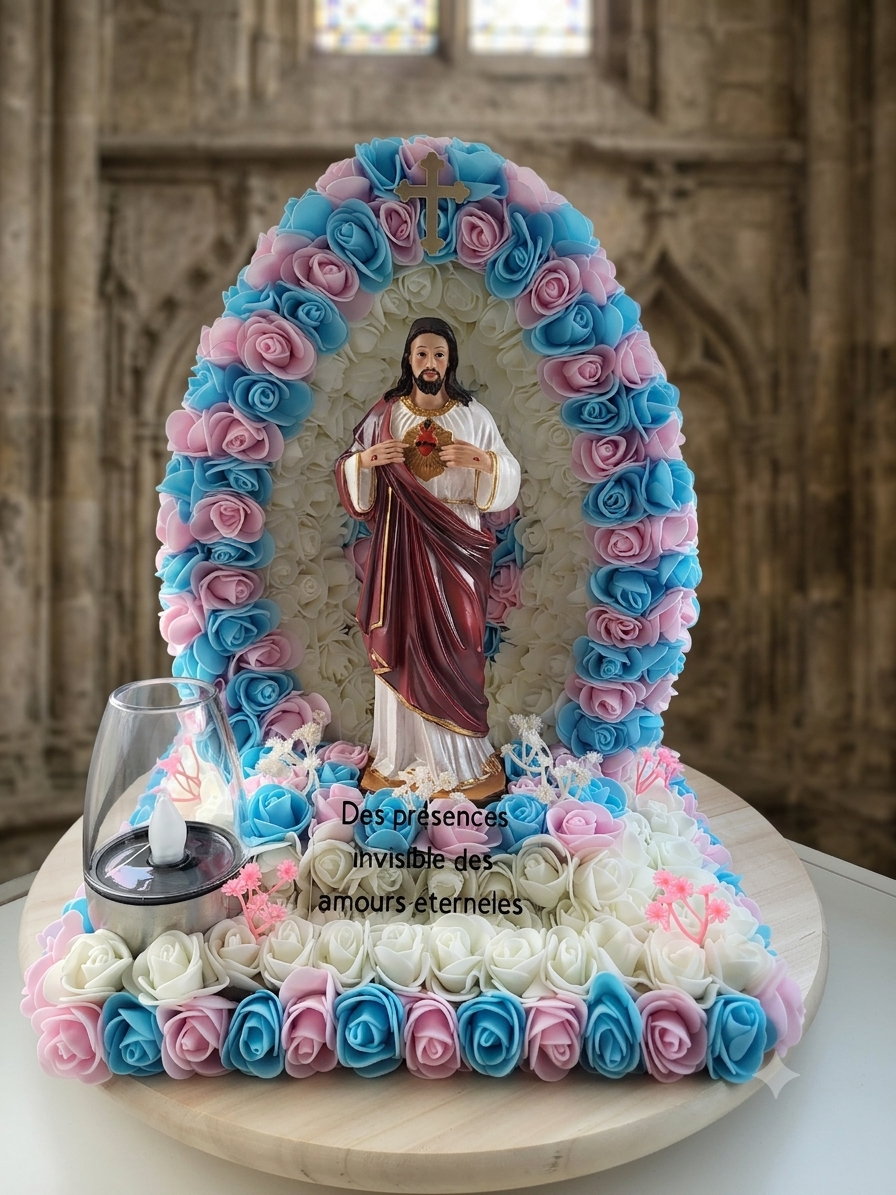 Coeur de jesus pour monument funéraire avec guirlande solaire