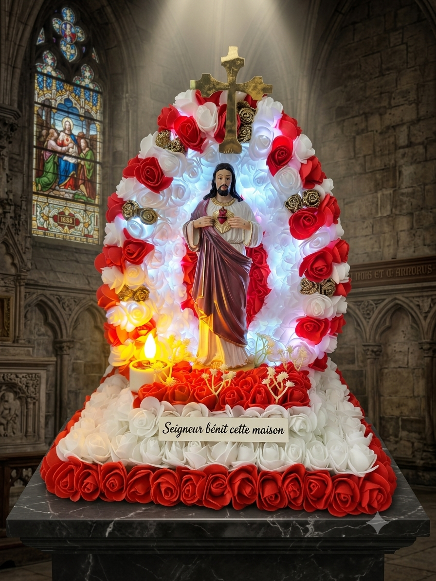 Coeur de jesus pour monument funéraire avec guirlande solaire