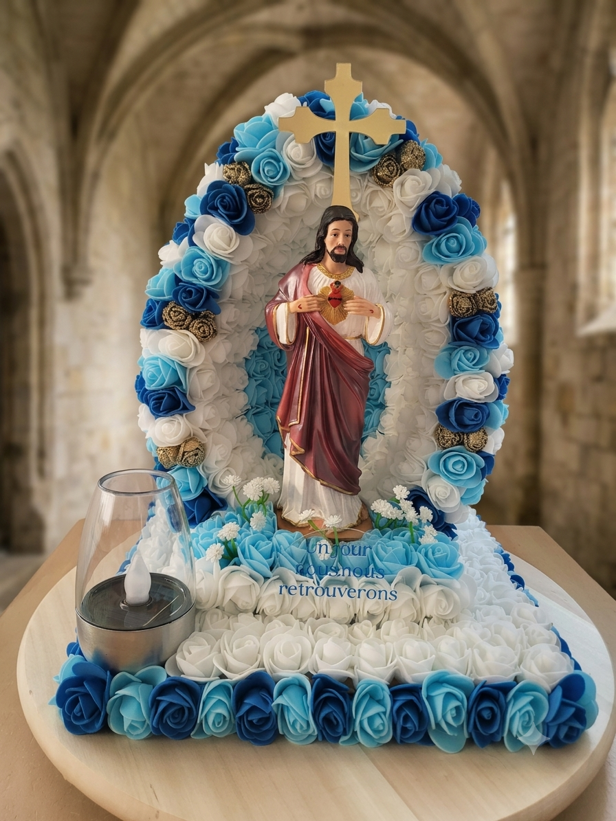 Coeur de jesus pour monument funéraire avec guirlande solaire