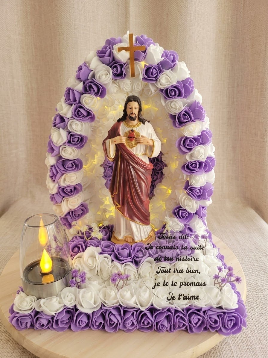 Coeur de jesus pour monument funéraire avec guirlande solaire